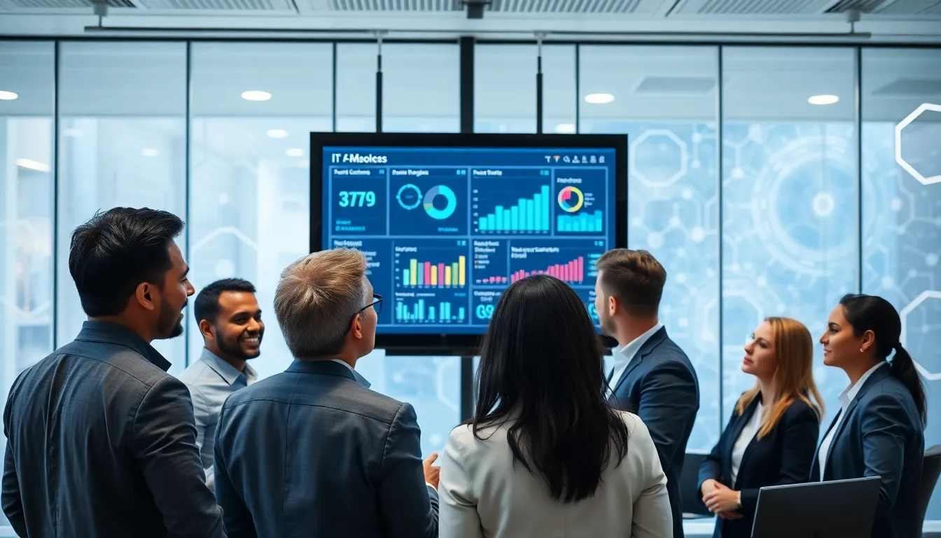 diverse IT professionals collaborating in a modern office setting.